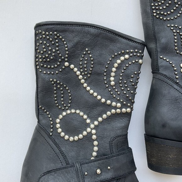 Guess Women’s Esperanza Western Studded Leather Boots In Black Size 5.5 - Picture 6 of 14